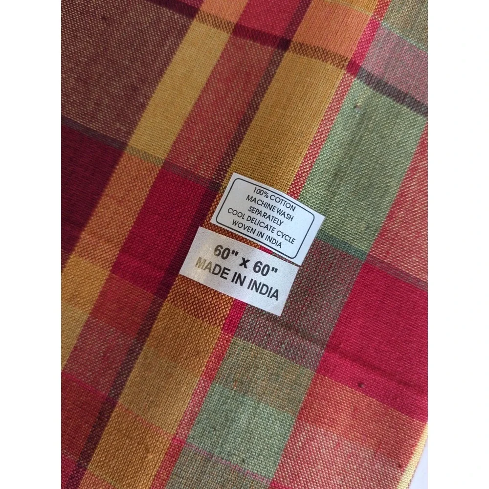 100% Cotton Plaid Handloom TABLECLOTH By‎ Primitive Artisans Inc 60x60